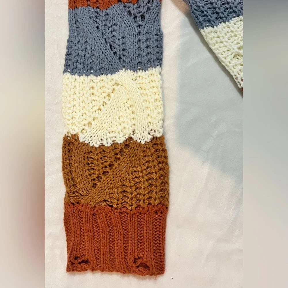 Hem & Thread Striped Multicolor Women's Fall Autumn Cozy Sweater Size Large - Picture 3 of 16